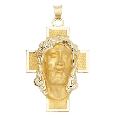 14KT Yellow Gold 48X28MM Jesus Christ Cross Medal Pendant. Chain Not Included