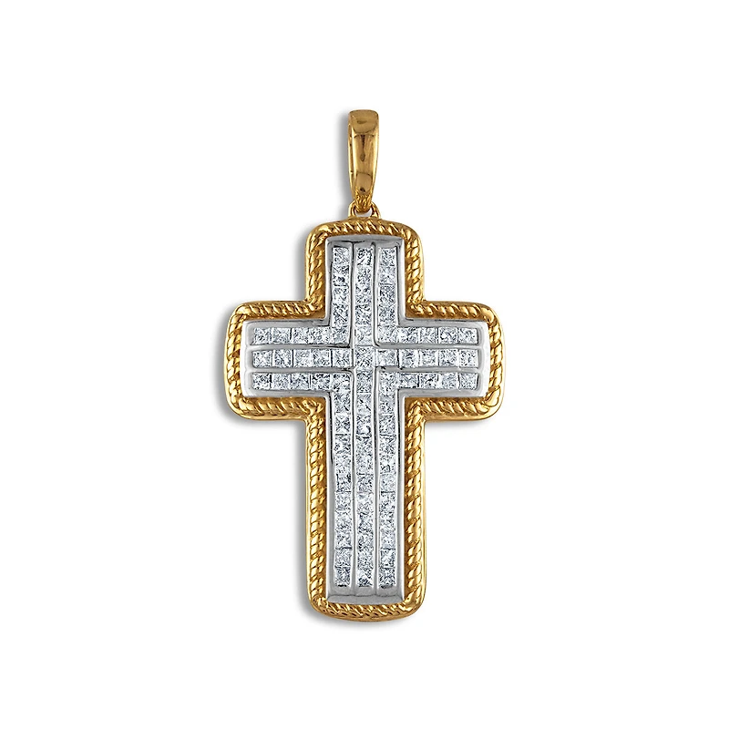 10KT Yellow Gold 2 CTW Natural Diamond 44X24MM Cross Pendant. Chain Not Included