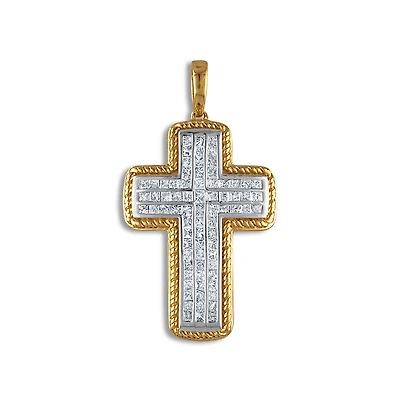 10KT Yellow Gold 2 CTW Natural Diamond 44X24MM Cross Pendant. Chain Not Included