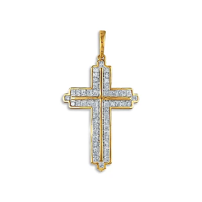 10KT Yellow Gold 1-1/2 CTW Natural Diamond 45X25MM Cross Pendant. Chain Not Included