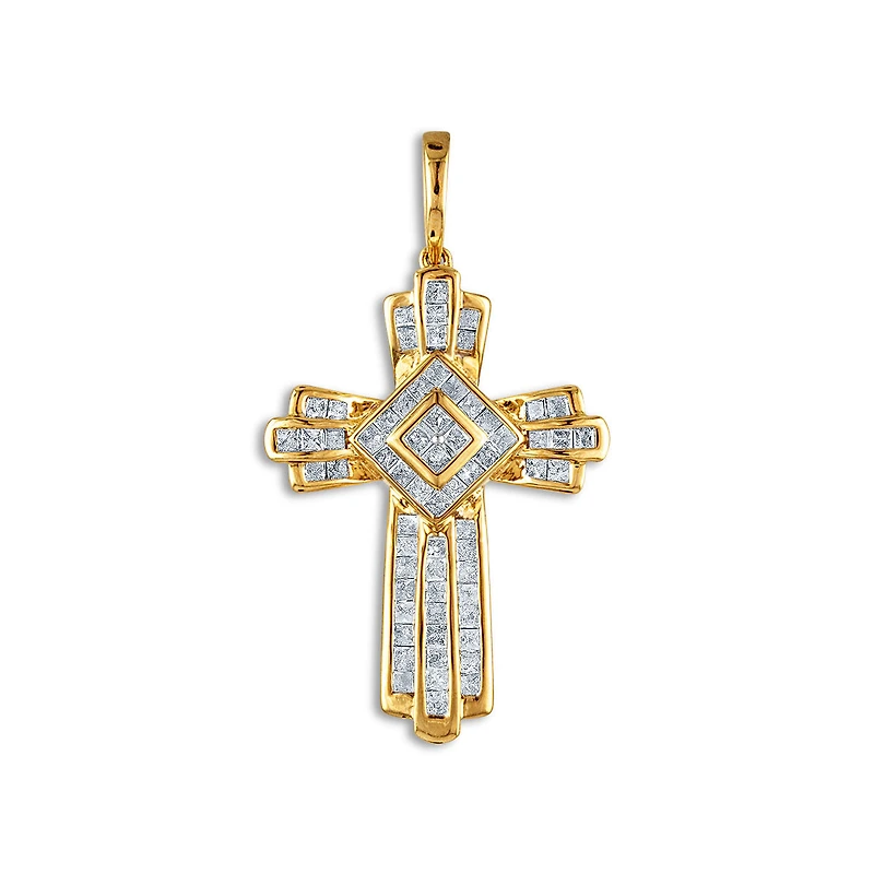 10KT Yellow Gold 2 CTW Natural Diamond 44X24MM Cross Pendant. Chain not Included