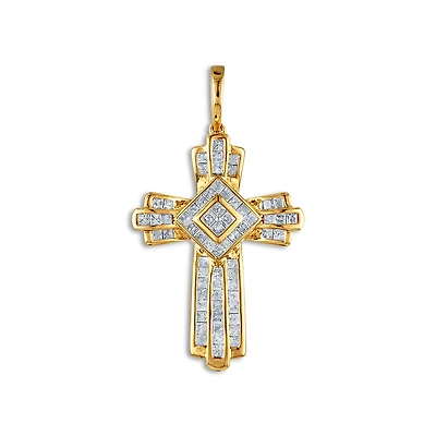 10KT Yellow Gold 2 CTW Natural Diamond 44X24MM Cross Pendant. Chain not Included