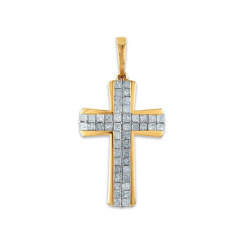 10KT Yellow Gold 1-1/2 CTW Natural Diamond 36X19MM Cross Pendant. Chain Not Included