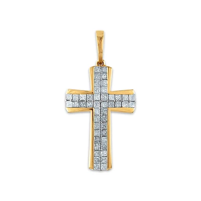 10KT Yellow Gold 1-1/2 CTW Natural Diamond 36X19MM Cross Pendant. Chain Not Included