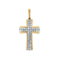 10KT Yellow Gold 1-1/2 CTW Natural Diamond 36X19MM Cross Pendant. Chain Not Included
