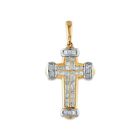 10KT White and Yellow Gold 1 CTW Natural Diamond 36X17MM Cross Pendant. Chain Not Included