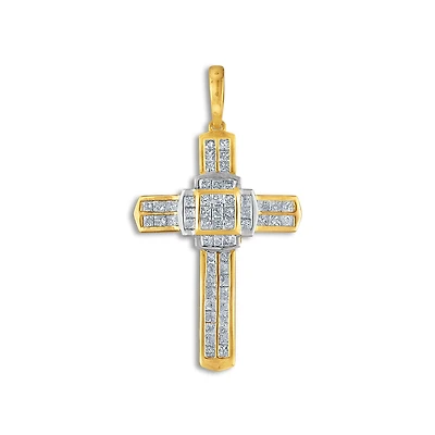 10KT White and Yellow Gold 1-1/2 CTW Natural Diamond 43X23MM Cross Pendant. Chain Not Included