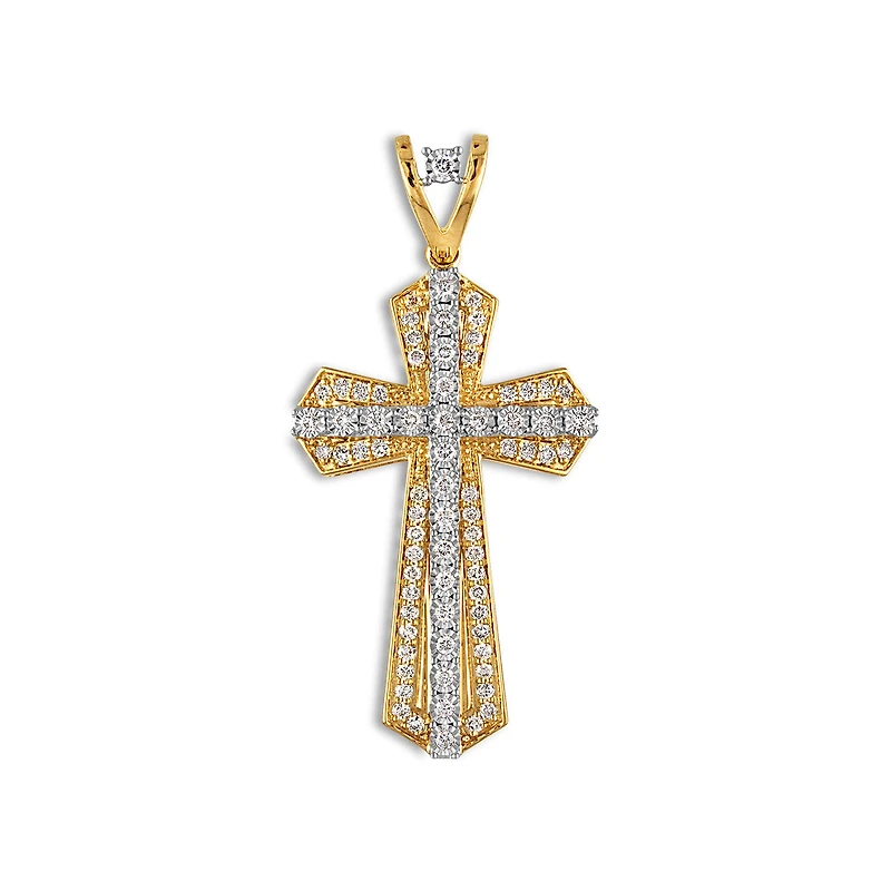 10KT Yellow Gold 1 CTW Natural Diamond 50X24MM Cross Pendant. Chain Not Included