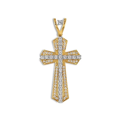 10KT Yellow Gold 1 CTW Natural Diamond 50X24MM Cross Pendant. Chain Not Included