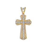 10KT Yellow Gold 1 CTW Natural Diamond 50X24MM Cross Pendant. Chain Not Included