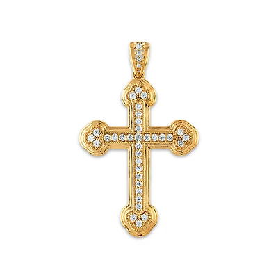 10KT Yellow Gold 1 CTW Round Natural Diamond 51X31MM Cross Pendant. Chain Not Included