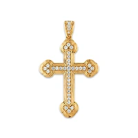 10KT Yellow Gold 1 CTW Round Natural Diamond 51X31MM Cross Pendant. Chain Not Included