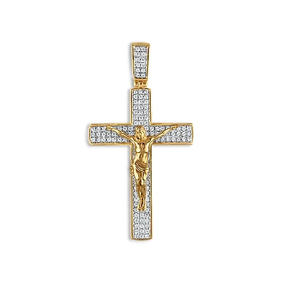 10KT Yellow Gold 3/4 CTW Round Natural Diamond 58X31MM Crucifix Cross Pendant. Chain Not Included