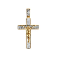 10KT Yellow Gold 3/4 CTW Round Natural Diamond 58X31MM Crucifix Cross Pendant. Chain Not Included