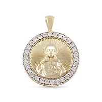 10KT White and Yellow Gold 1-1/4 CTW Round Natural Diamond 35MM Religious Sacred Heart of Jesus Pendant. Chain Not Included