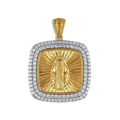 10KT Yellow Gold 1-3/4 CTW Round Natural Diamond 29MM Guadalupe Medal Pendant. Chain Not Included