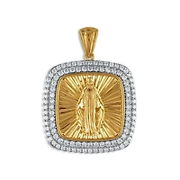 10KT Yellow Gold 1-3/4 CTW Round Natural Diamond 29MM Guadalupe Medal Pendant. Chain Not Included