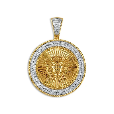 10KT Yellow Gold 1-1/2 CTW Round Natural Diamond 35MM Medal Pendant. Chain Not Included