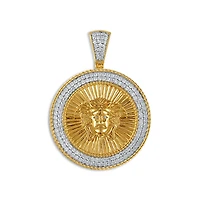 10KT Yellow Gold 1-1/2 CTW Round Natural Diamond 35MM Medal Pendant. Chain Not Included