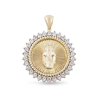 10KT Yellow Gold 1-1/4 CTW Round Natural Diamond 35MM Guadalupe Medal Pendant. Chain Not Included