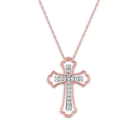 10KT White and Rose Gold 1/4 CTW Natural Diamond 24X17MM 18-inch Cross Pendant