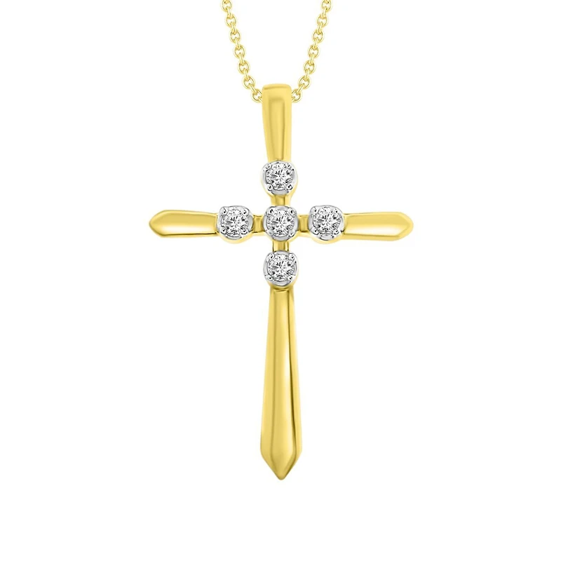 10KT Yellow Gold 18X12MM 18-inch Diamond Accent Cross Pendant