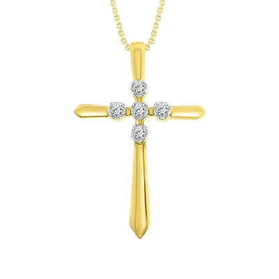 10KT Yellow Gold 18X12MM 18-inch Diamond Accent Cross Pendant