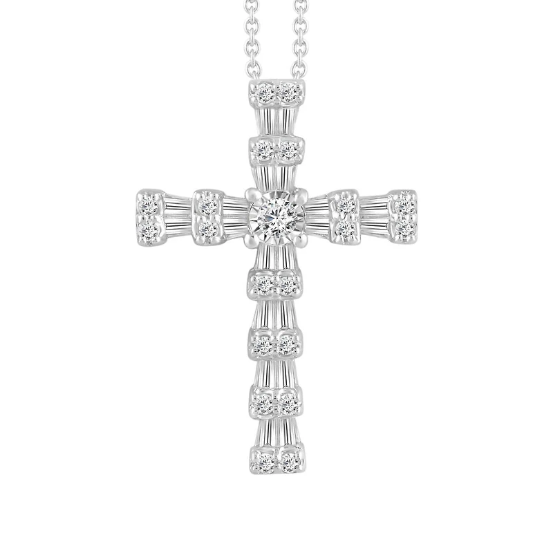 10KT White Gold 1/4 CTW Natural Diamond 18X12MM 18-inch Cross Pendant