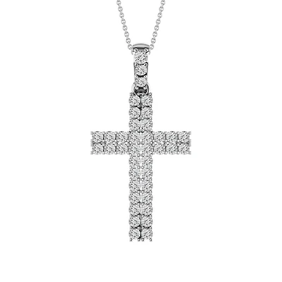 10KT White Gold 1/2 CTW Natural Diamond 18-inch 37X18MM Cross Pendant