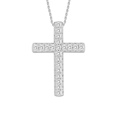 10KT White Gold 1/4 CTW Natural Diamond 22X15MM 18-inch Cross Pendant