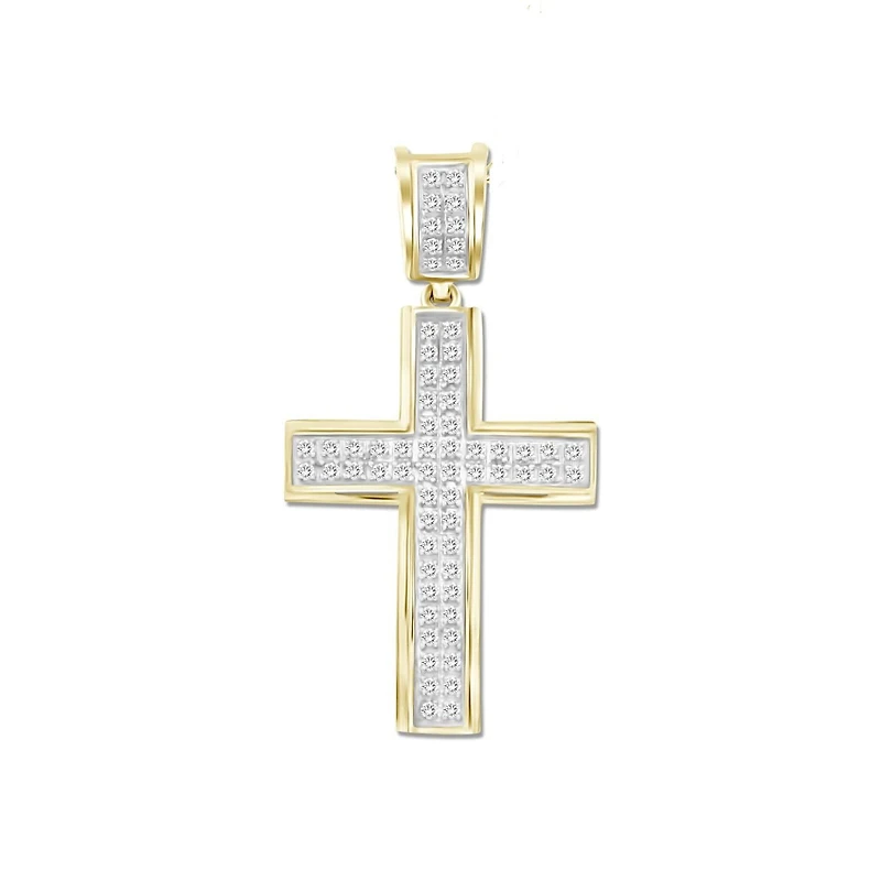 10KT Yellow Gold 1/5 CTW Natural Diamond 33X17MM Cross Pendant. Chain Not Included