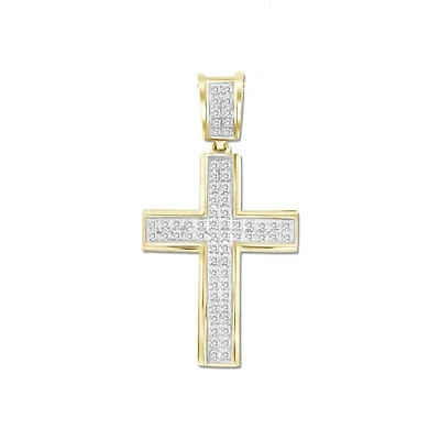10KT Yellow Gold 1/5 CTW Natural Diamond 33X17MM Cross Pendant. Chain Not Included