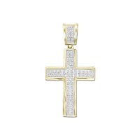 10KT Yellow Gold 1/5 CTW Natural Diamond 33X17MM Cross Pendant. Chain Not Included