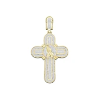 10KT Yellow Gold 1/2 CTW Natural Diamond 47X26MM Praying Hand Cross Charm. Chain not Included