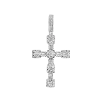 10KT Yellow Gold 1-1/4 CTW Natural Diamond 55X29MM Cross Pendant. Chain Not Included