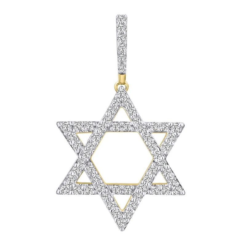 10KT Yellow Gold 3/4 CTW Natural Diamond 33X19MM Star Of David Charm. Chain not Included