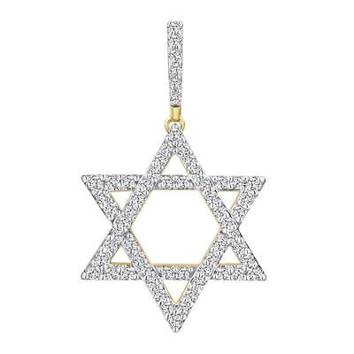 10KT Yellow Gold 3/4 CTW Natural Diamond 33X19MM Star Of David Charm. Chain not Included