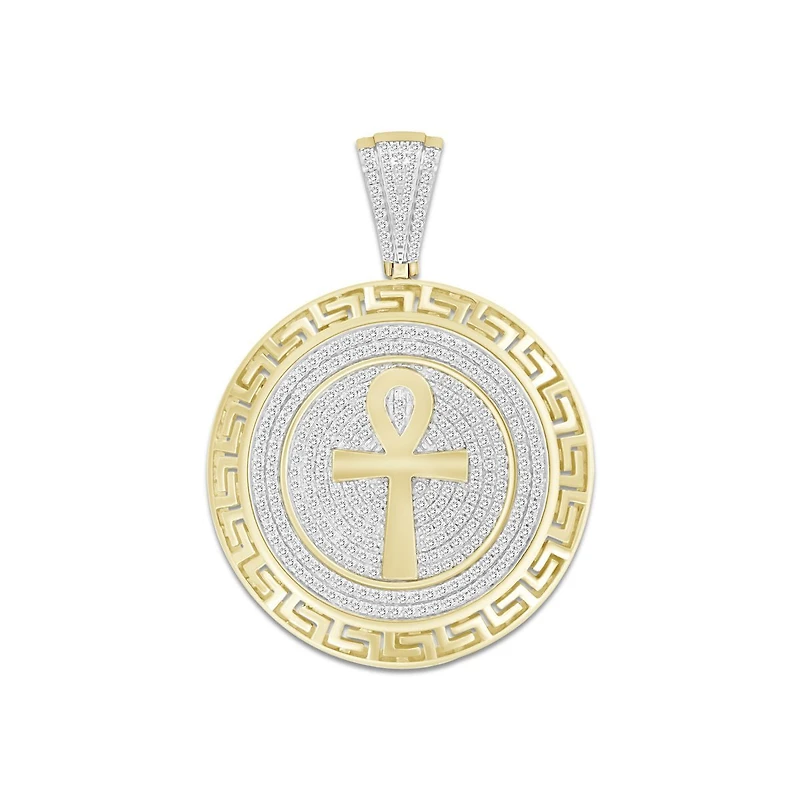 10KT Yellow Gold 3/4 CTW Natural Diamond 43X30MM Cross Medal Charm. Chain not Included