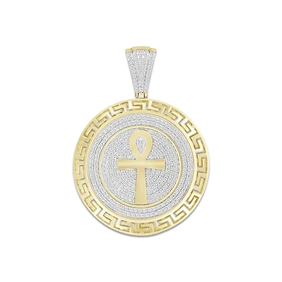 10KT Yellow Gold 3/4 CTW Natural Diamond 43X30MM Cross Medal Charm. Chain not Included