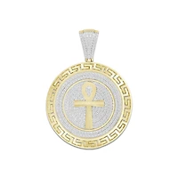 10KT Yellow Gold 3/4 CTW Natural Diamond 43X30MM Cross Medal Charm. Chain not Included