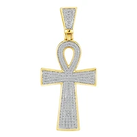 10KT Yellow Gold 1 CTW Natural Diamond 53X24MM Ankh Cross Pendant. Chain Not Included
