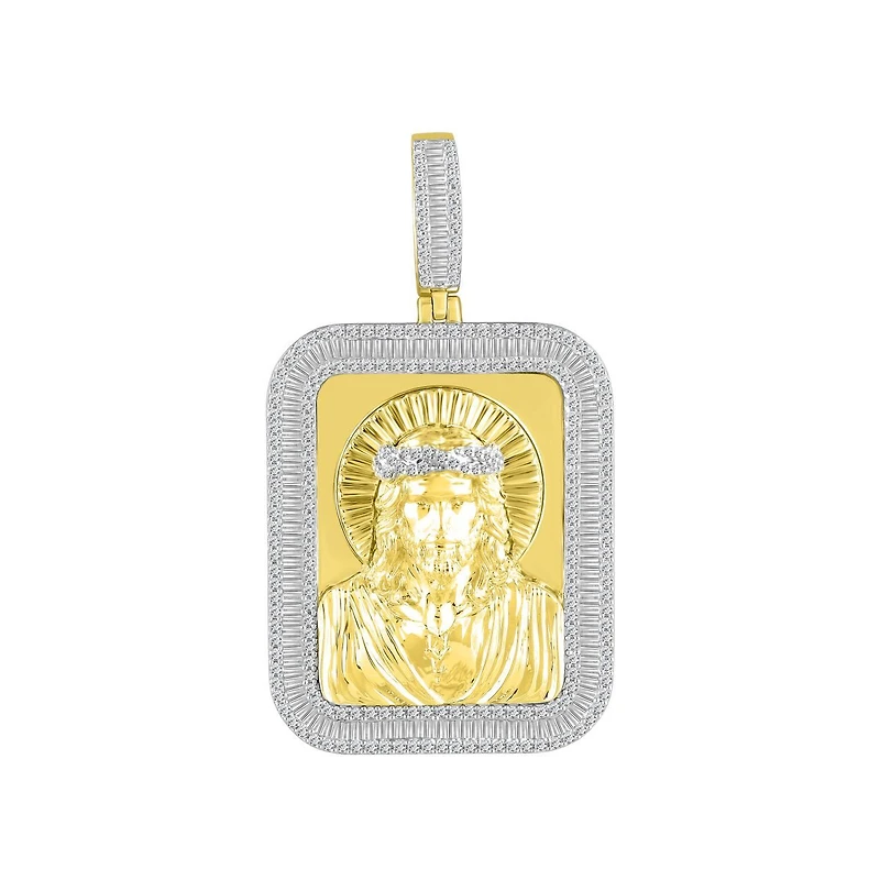 1-1/2 CTW Natural Diamond 46X27MM Jesus Christ Medal Charm in 10KT Yellow Gold. Chain not Included