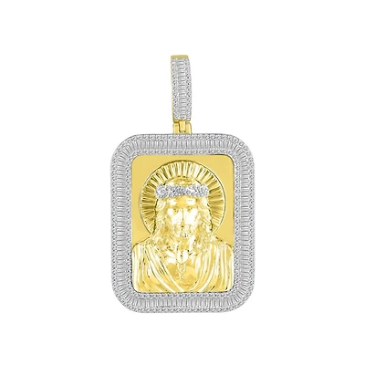 1-1/2 CTW Natural Diamond 46X27MM Jesus Christ Medal Charm in 10KT Yellow Gold. Chain not Included
