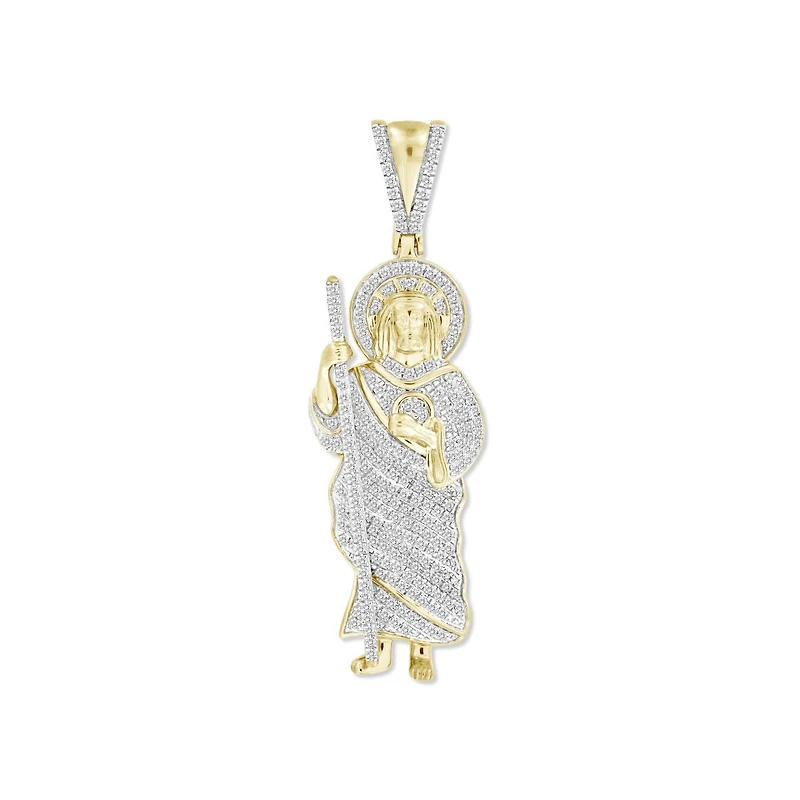 10KT Yellow Gold 1/2 CTW Natural Diamond 46X14MM Religious Saint Jude Pendant. Chain Not Included