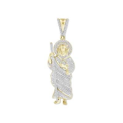 10KT Yellow Gold 1/2 CTW Natural Diamond 46X14MM Religious Saint Jude Pendant. Chain Not Included