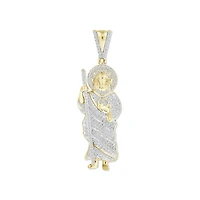 10KT Yellow Gold 1/2 CTW Natural Diamond 46X14MM Religious Saint Jude Pendant. Chain Not Included
