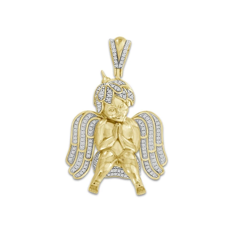 10KT Yellow Gold 3/8 CTW Natural Diamond 44X27MM Praying Angel Cherub Charm. Chain not Included