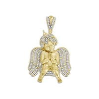 10KT Yellow Gold 3/8 CTW Natural Diamond 44X27MM Praying Angel Cherub Charm. Chain not Included