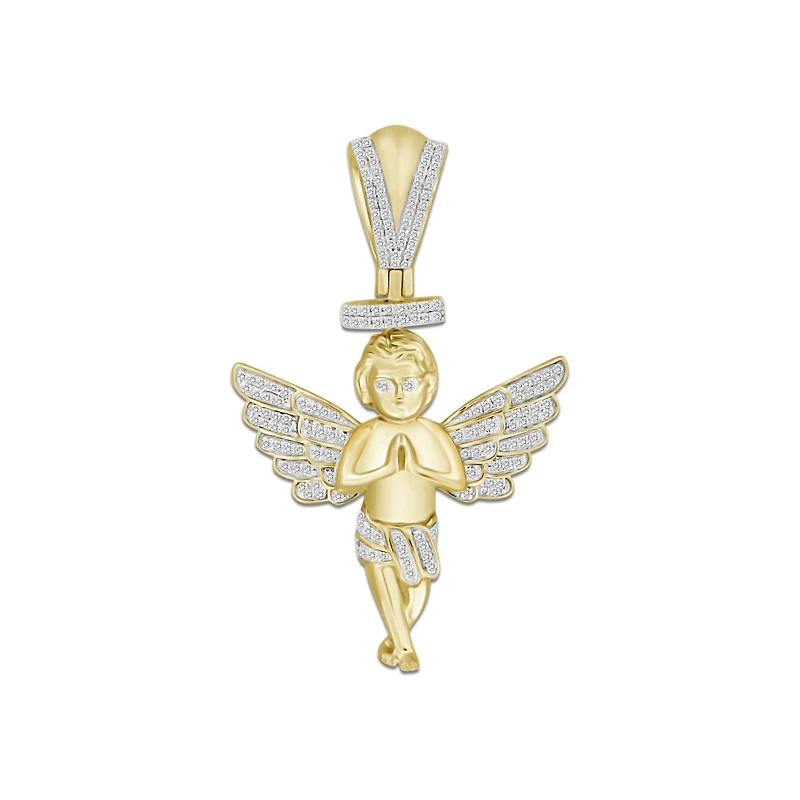 10KT Yellow Gold 1/2 CTW Natural Diamond 55X35MM Praying Angel Cherub Charm. Chain not Included