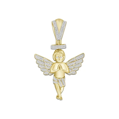 10KT Yellow Gold 1/2 CTW Natural Diamond 55X35MM Praying Angel Cherub Charm. Chain not Included